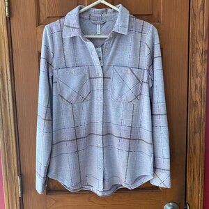 Mia & Tess Super Soft purple plaid oversized flannel-like button down shirt
